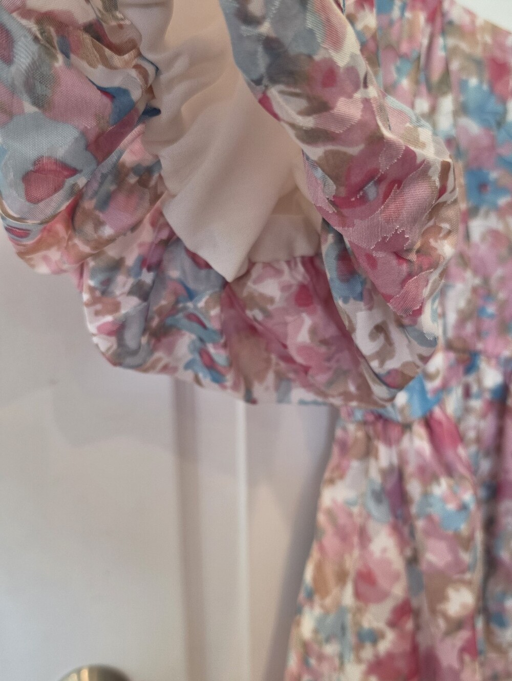 ENTRO Floral Puff Sleeve Square Neck Dress Medium - Picture 4 of 10